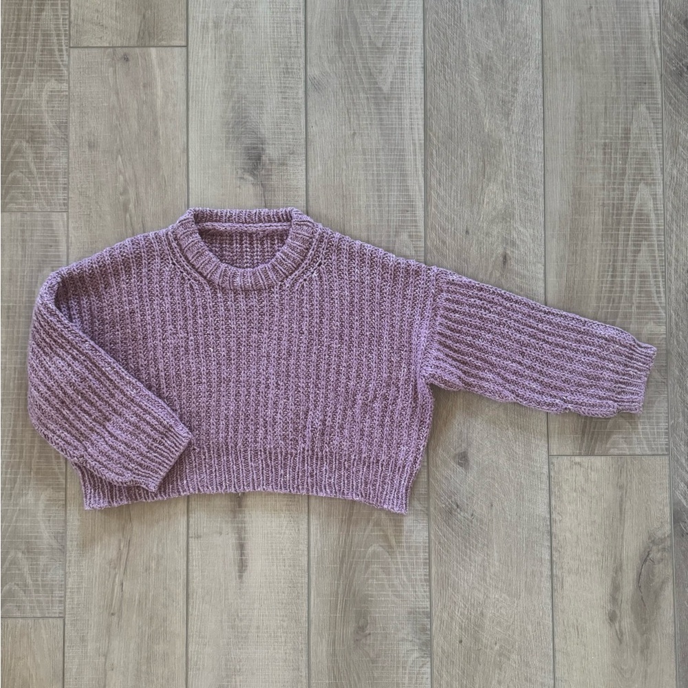 Children’s Tween Girls Hand Knit Cropped Tweed Fisherman’s Rib Sweater COZY!
